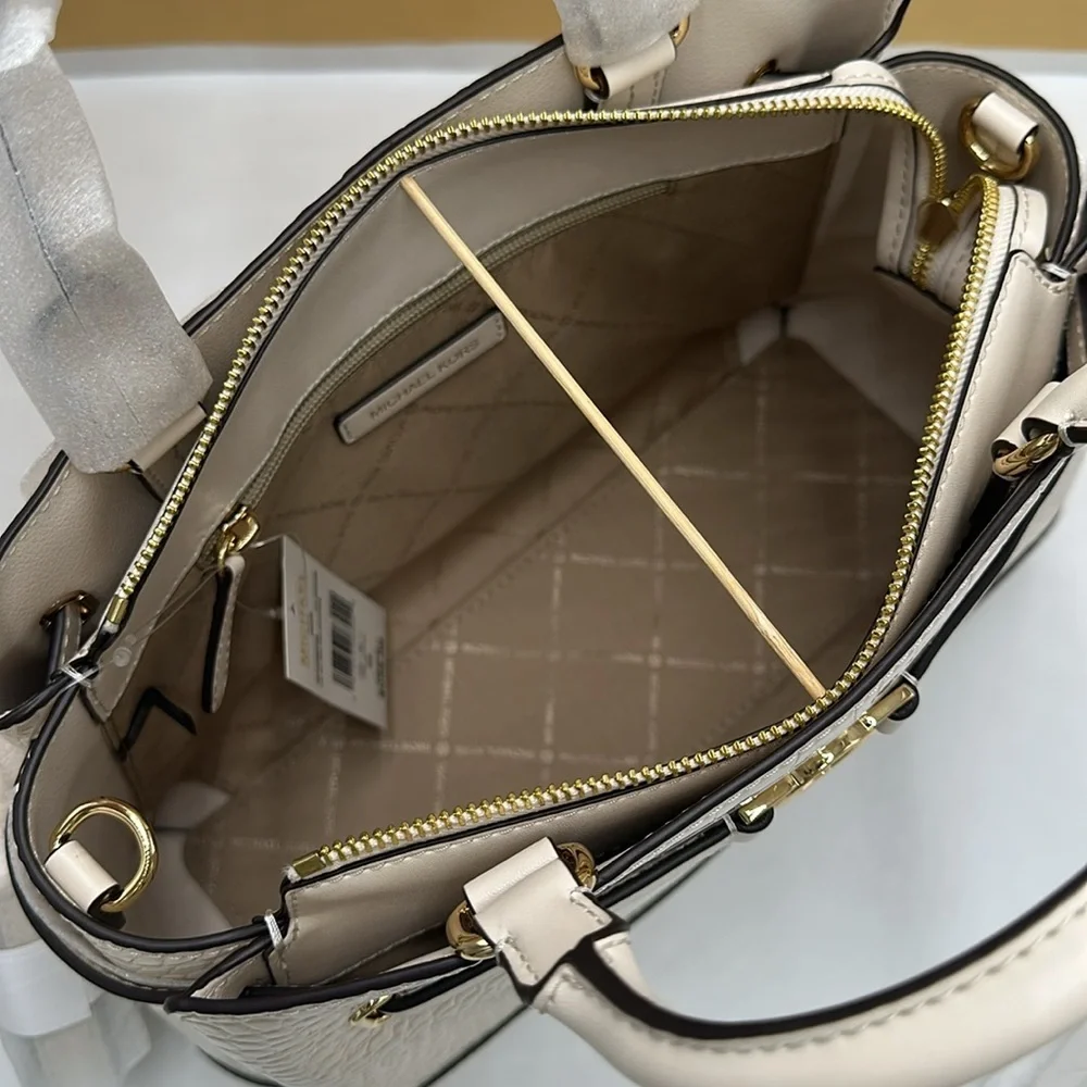 MICHAEL KORS Reed Large Leather Belted Satchel Crossbody Handbag Center Zip